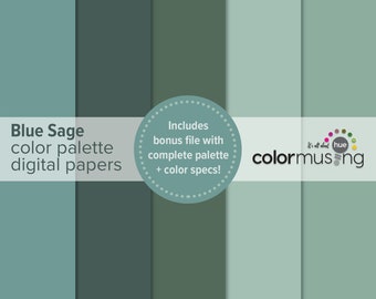 Digital Papers in Colormusing Palettes! "Blue Sage” set includes 5 solids, plus palette-striped file, AND all color specs!