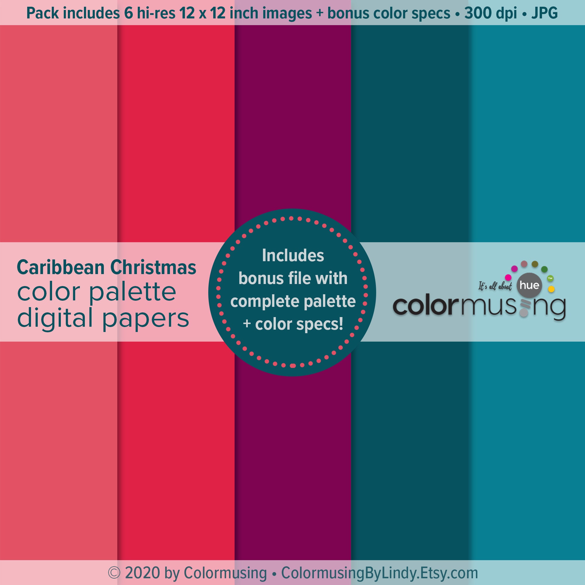 Digital Papers in Colormusing Palettes caribbean Christmas Set Includes