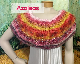 NEW! Reversible Scraplet Skeins Loop Scarf/Capelet Hand-knitted Samples in 3 pink/gold/green colorways - OOAK gifts!