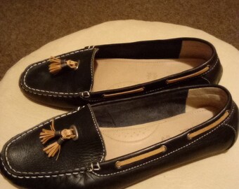 Navy Leather Moccasins