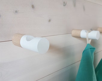 Coat Hooks, Wall Hooks, Towel Hooks, Coat Rack, Set of 3 White Hooks, Wooden Coat Hanger, Hooks for Wall, Beech Wood Wall Hooks, DIY Hooks