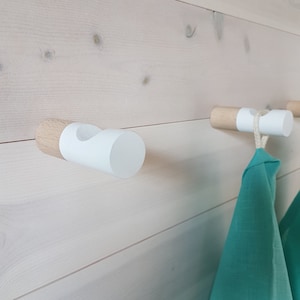 Kapstokhaken, muurhaken, handdoekhaken, kapstok, set van 3 witte haken, houten kleerhanger, haken voor muur, beukenhouten muurhaken, doe-het-zelf haken