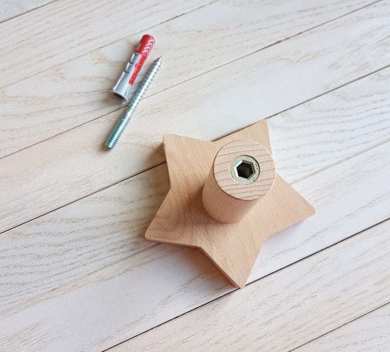 Wooden Hook, Wooden Wall Hook, Coat Hook, White Star Hook, Hat Rack, Nursery Hook, Wall Hooks For Kids Room, Wooden Wall Hangers image 3