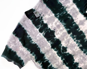 Tie Dye T-Shirt, Black and Gray Shibori Stripes, Unisex Mens T-shirt