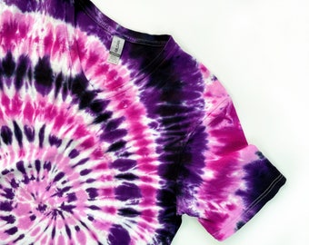 Tie dye t-shirt V neck Pink and Black Spiral Unisex