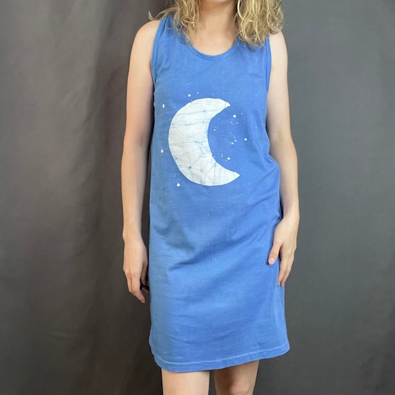 moon design dress Blue Summer Dress, Ladies' Razorback Tank Dress, Batik Moon Design,  Celestial Dress