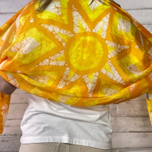 Yellow Sun Silk Scarf Shawl, Rectangle Scarf, Hand Painted Batik Neck Scarf, Gift for Women