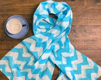 Hand-dyed Batik Scarf Turquoise Chevron