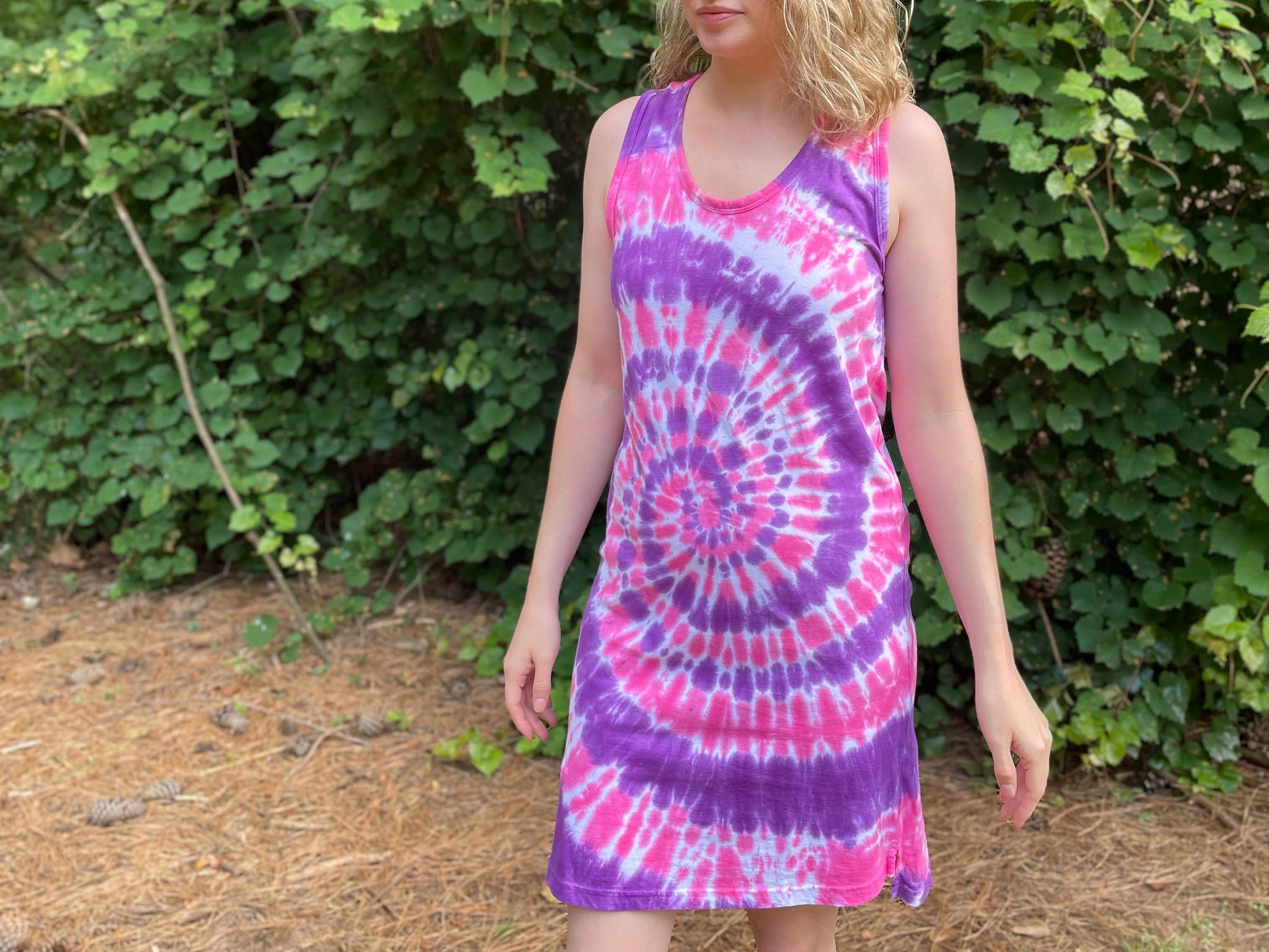 Pink and Purple Tie Dye Summer Dress Ladies Razorback Tank Dress