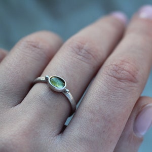 Tourmaline stacking ring, Green tourmaline engagement ring, Gift for her, Dainty verdelite ring, Minimalist ring, Hammered stacking ring