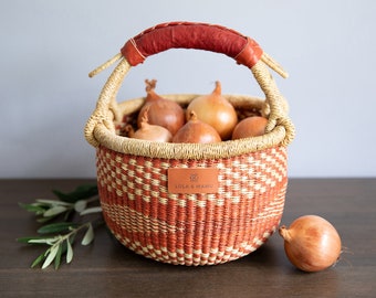 Small, Round, Bolga Basket - Tina - African Basket, Handwoven, Artisan Basket, In Earth Shades