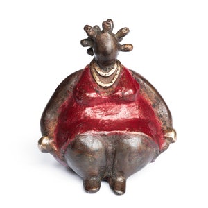 African Bronze Mama - Rita In Red - Artisan Made Sculpture