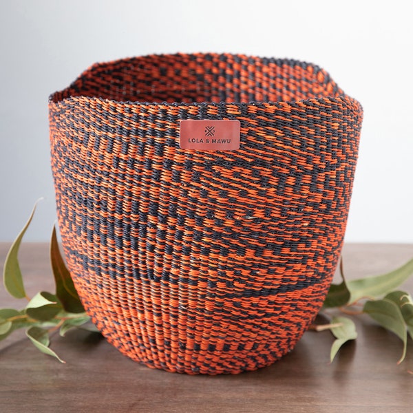 Storage Basket - Beehive - African Fairtrade Basket, Woven Vegan Planter Bolga Basket In Earth Shades