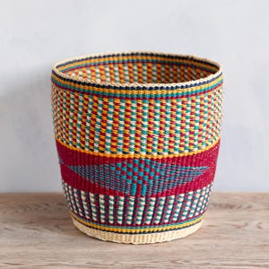 Aufbewahrungskorb - Phoebe - Afrikanischer Korb, Geflochten, Vegan, Bunt, Pflanzkorb, Papierkorb