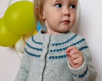 Children unisex cardigan, glassbeads cardigan, Merino mohair sweater with small bobbles, handmade knitted, boy, girl
