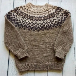 Handmade knitted baby girl, boy lopapeysa sweater, Icelandic sweater for girls and boys, fair island, any color