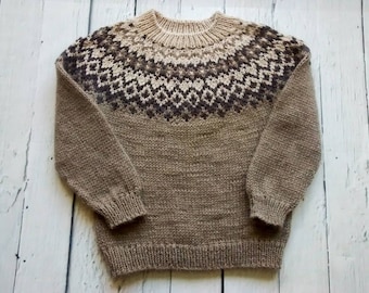 Handmade knitted baby girl, boy lopapeysa sweater, Icelandic sweater for girls and boys, fair island, any color