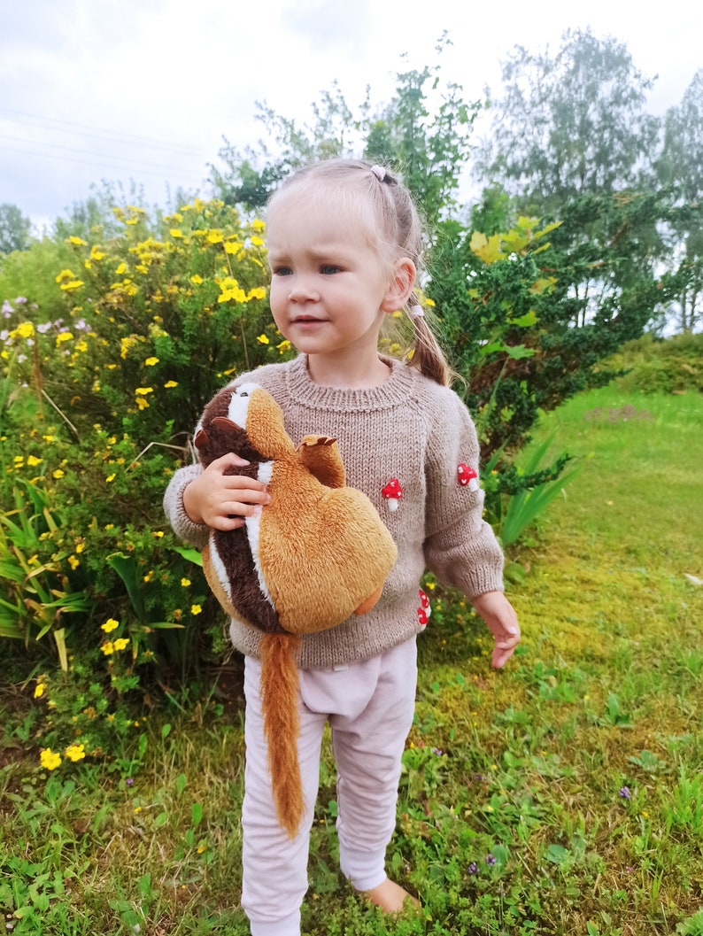 Children sweater, unisex sweater, alpaca sweater dark beige, with embroidery, handmade knitted sweater, boy, girl.1-1,5 years image 3