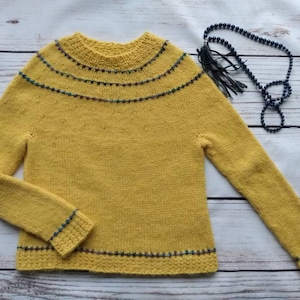 Children sweater, unisex sweater, glassbeads pullover, Merino mohair sweater with small bobbles, yellow, handmade knitted, boy, girl image 5