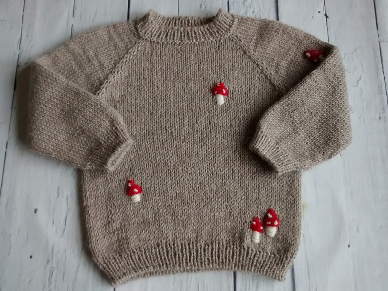 Children sweater, unisex sweater, alpaca sweater dark beige, with embroidery, handmade knitted sweater, boy, girl.1-1,5 years image 5