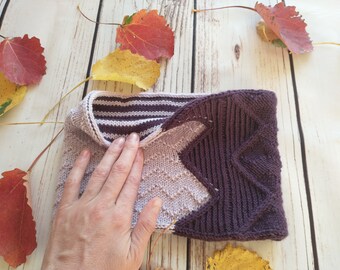 Ready to ship. Women's double handmade knitted cowl in plum/light lavender colors