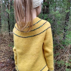 Children sweater, unisex sweater, glassbeads pullover, Merino mohair sweater with small bobbles, yellow, handmade knitted, boy, girl image 4