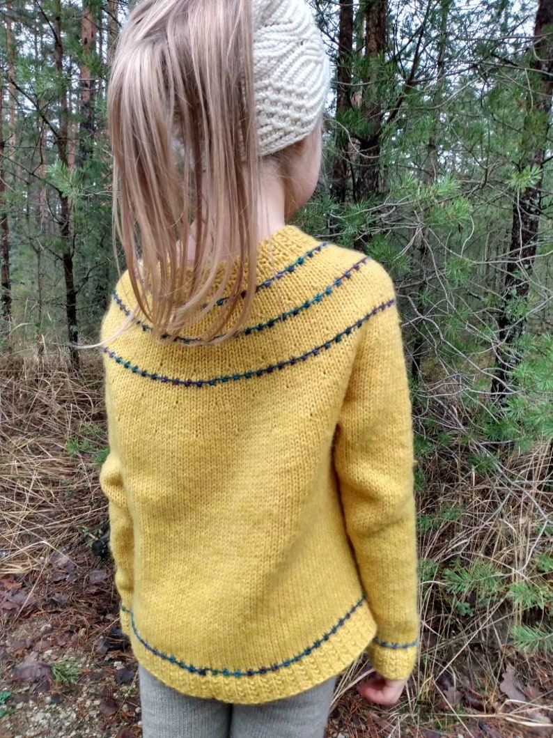 Children sweater, unisex sweater, glassbeads pullover, Merino mohair sweater with small bobbles, yellow, handmade knitted, boy, girl image 4