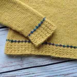 Children sweater, unisex sweater, glassbeads pullover, Merino mohair sweater with small bobbles, yellow, handmade knitted, boy, girl image 7