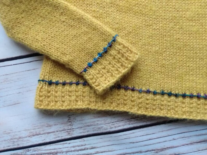 Children sweater, unisex sweater, glassbeads pullover, Merino mohair sweater with small bobbles, yellow, handmade knitted, boy, girl image 7