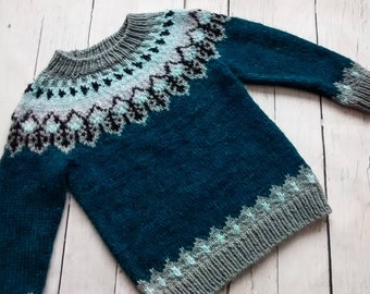 Kinder Pullover, Jungen, Mädchen Pullover, unisex Pullover, gestrickter Kinder Pullover, Fair Isle Pullover, lopapeysa, 3-4 Jahre