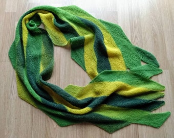 Ready to ship. Women's leafy handmade knitted wool stole   in green yellow gradient colors