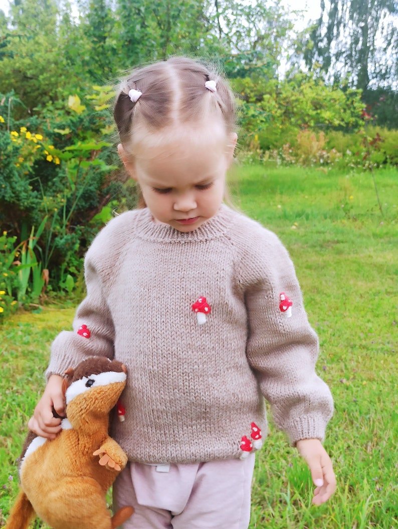 Children sweater, unisex sweater, alpaca sweater dark beige, with embroidery, handmade knitted sweater, boy, girl.1-1,5 years image 4