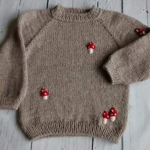 Children sweater, unisex sweater, alpaca sweater dark beige, with embroidery, handmade knitted sweater, boy, girl.1-1,5 years image 6