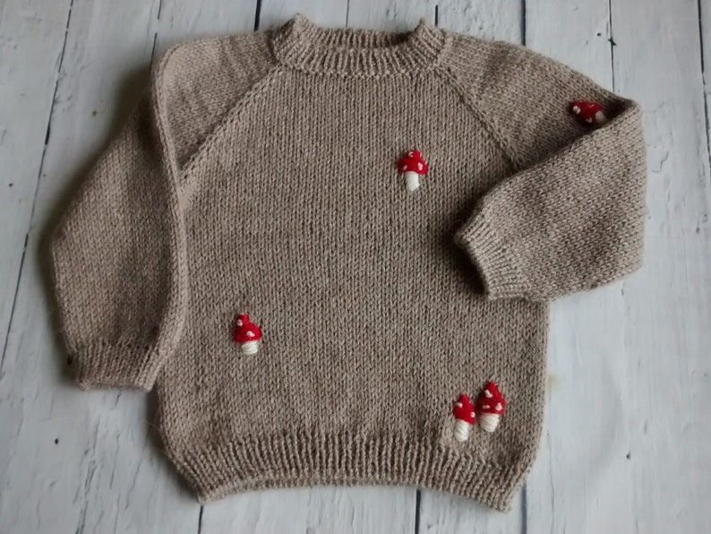 Children sweater, unisex sweater, alpaca sweater dark beige, with embroidery, handmade knitted sweater, boy, girl.1-1,5 years image 6