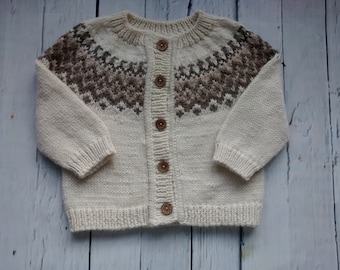 Handmade knitted baby girl, boy lopapeysa sweater, Icelandic sweater for girls and boys, fair island, any color