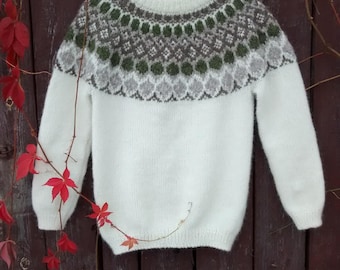 hand knitted sweater, lopapeisa sweater, Icelandic sweater, unisex, any color, AIR yarn