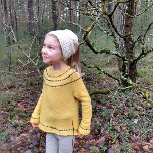 Children sweater, unisex sweater, glassbeads pullover, Merino mohair sweater with small bobbles, yellow, handmade knitted, boy, girl image 3