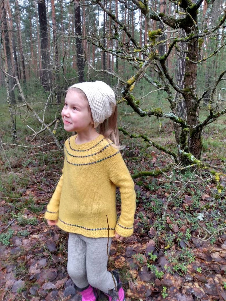 Children sweater, unisex sweater, glassbeads pullover, Merino mohair sweater with small bobbles, yellow, handmade knitted, boy, girl image 3