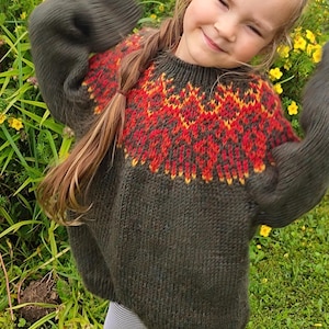 Ready to ship .Handmade knitted baby girl, boy lopapeysa sweater, Icelandic sweater for girls and boys, fair island.,5-6 years