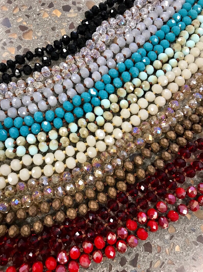 36 Crystal Bead Hand Knotted Necklace Etsy