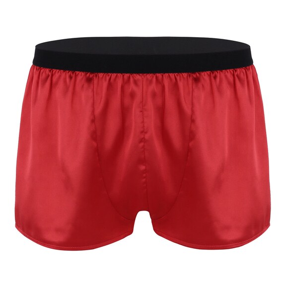 JEEYJOO Mens Shiny Satin Lingerie Basic Boxer Briefs Underwear Sleepwear Loungewear