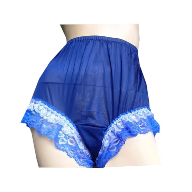 17 color Sissy Royal Blue Nylon Granny Panties Briefs High Waist Blue Double Lace Legs Trimmed For Men & Women Babydoll Lingerie Underwear 