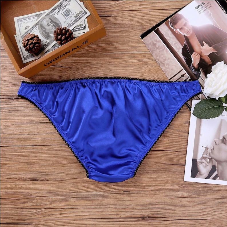 B001 Blue Men's Soft Satin Low Rise Briefs Panties Open - Etsy