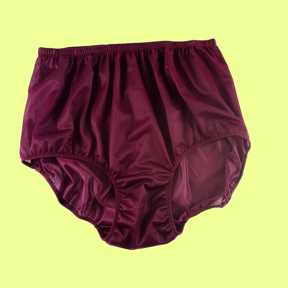 VINTAGE STYLE BURGUNDY SHEER NYLON LACE PANTIES KNICKERS SIZE M//L 12 14 UK