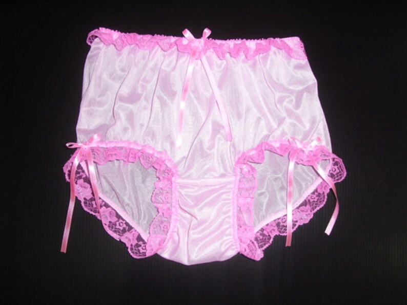 Ivory Sheer Sissy Soft Nylon Frilly Satin Bow Briefs Panties Knickers Size 10-20