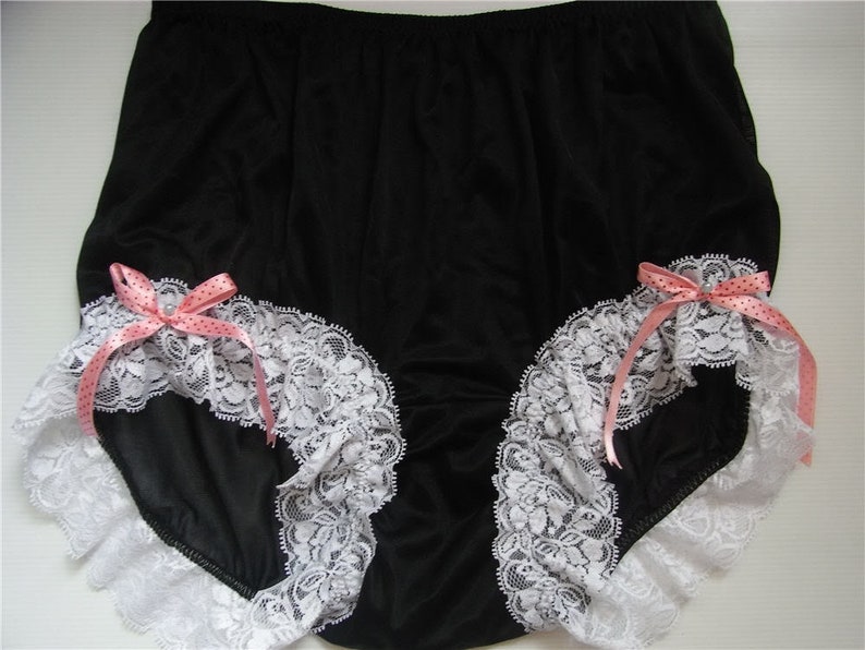 17 color Black Silky Nylon Granny Panties Briefs Panty White Lace Leg Trimmed Bow Ribbon Underwear Nylon Knickers For Men /& Women Lingerie