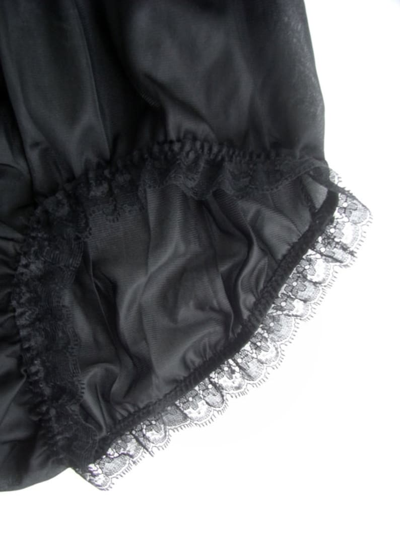 selected 17 color Sissy Gorgeous Handmade Vintage Style Silk Nylon Panties Briefs Black Lace Trimmed Underwear Undies Black