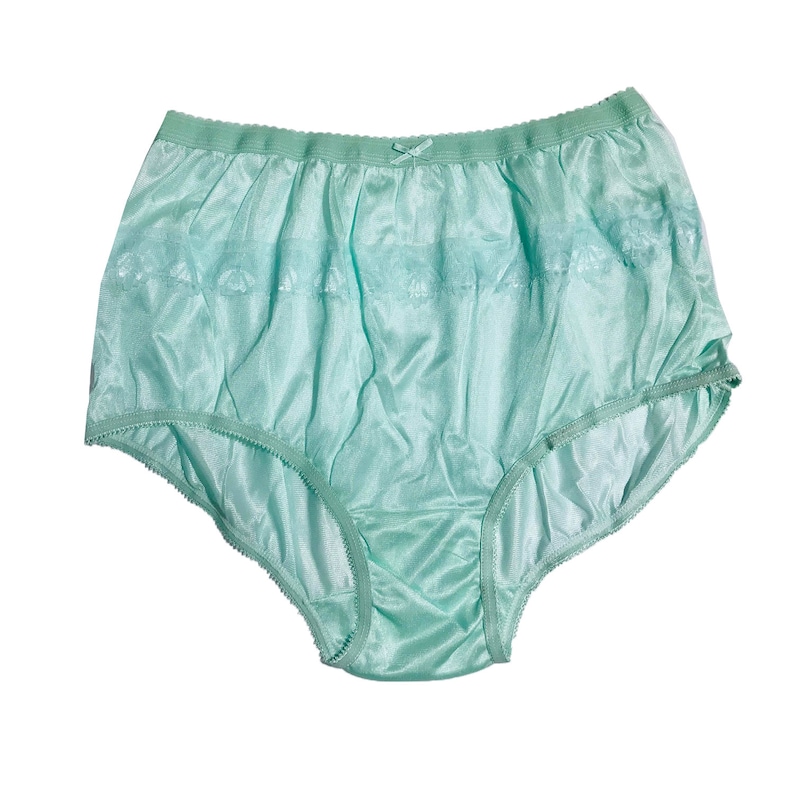 Choose 8 color NYL02 Vintage Style Granny New Full Briefs Panties Women Men Lingerie Sheer Nylon Knickers Pinup Edge Wavy Underwear Green 