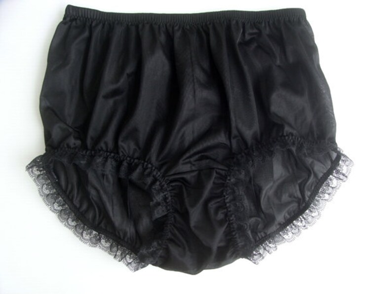 selected 17 color Sissy Gorgeous Handmade Vintage Style Silk Nylon Panties Briefs Black Lace Trimmed Underwear Undies Black