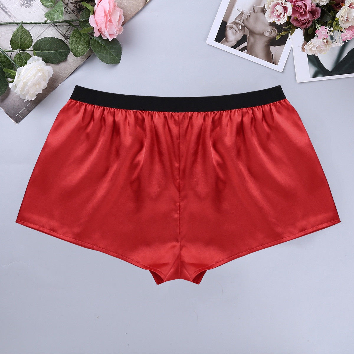 JEEYJOO Mens Shiny Satin Lingerie Basic Boxer Briefs Underwear Sleepwear Loungewear